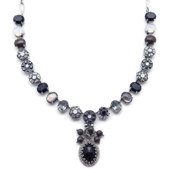 Mariana French Silk Silver Necklace in Oval Black Grey White Mix Mosaic M126 NWT